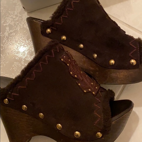 Yves Saint Laurent Megeve slide brown shearling - Picture 7 of 8